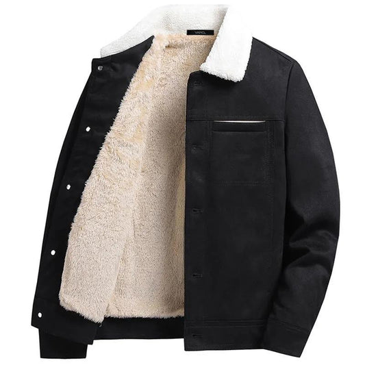 Velvet Warm Jacket Men's Fleece Thickening Casual Handsome Jacket Jacket Men's Long-sleeved Button Design Warm Cotton Clothing