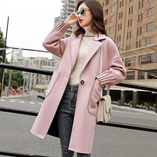 Autumn and Winter Coat Women's Mid-length Cotton and Thick Woolen Loose Casual Coat
