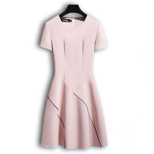 Women Summer Elegant Dress Vintage High Waist Super Fairy Holiday Dress Slim Pleated Night Party Pink Dress