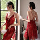 Women's Embroidered Pajamas Dresses Two-piece Summer French Style Sexy Lace Hollow Suspender Nightdress Slit Show Back Sexy Homewear