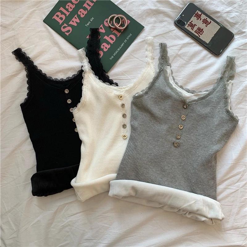 Inner Wear for Women Velvet Vest Sexy Winter Thermals Sleeveless Body Tops Solid Slim Lace Side V Neck Thermal Underwear Black