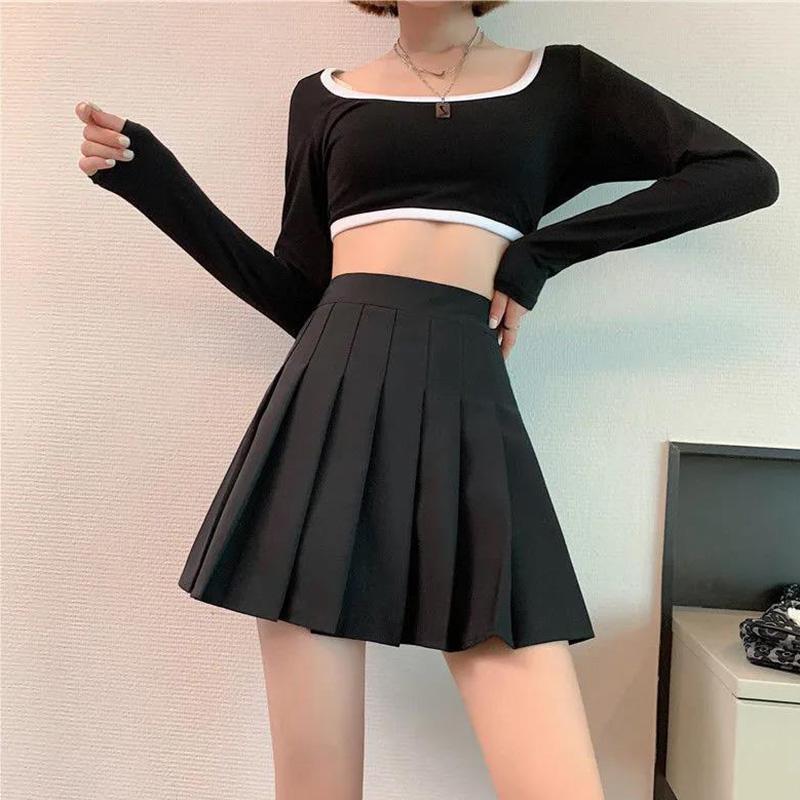 Autumn Winter Gray Pleated Skirt Women's Short Skirt Black High Waist Thin A Word Bag Hip Skirt