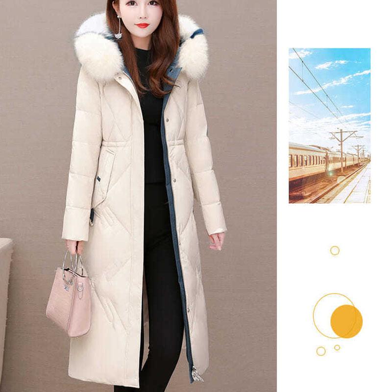 Cotton-padded Clothes Women's Mid-length Winter Clothes Korean Style Loose Fashion Women's Fur Collar Down Padded Coat