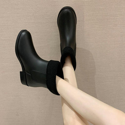 Rain Boots Women's Mid-tube Plus Velvet Non-slip Waterproof Shoes Short-tube Rain Boots Warm Rubber Shoes