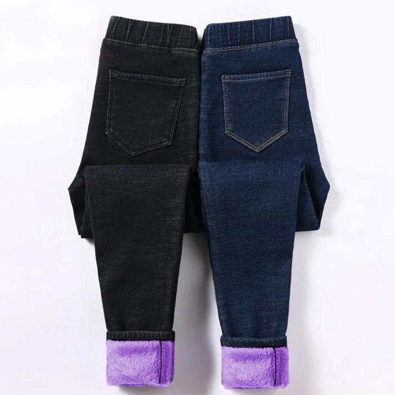 Arctic Velvet Elastic Waist Jeans Women Plus Velvet Thickened High Waist Korean Students Are Thin and Small Feet Pencil Winter Women's Pants
