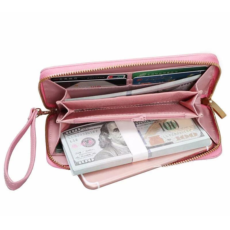 Women Clutches Leather Bag Portable PU Leather Multi-Layer Large Capacity Classic Soft Surface Wallets with Coin Pocket Zipper Purse