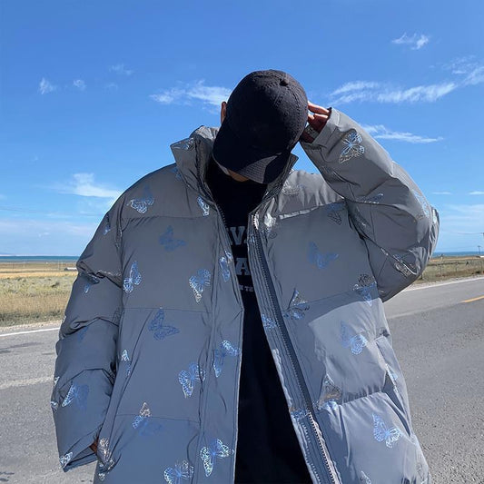 Winter Jacket Men's Reflective Padded Jacket Men's Thick Padded Jacket Korean Version of The Trend of Bread Clothes Ins Couple Padded Jacket