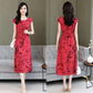Women's Floral Round Neck Summer Short Sleeve Midi Dress  Large Loose Dress