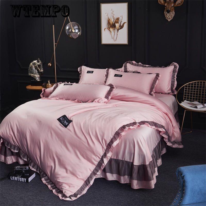 4Pcs White Color Stain Luxury Bedding Set King Queen Size Bed Set Silk Cotton Duvet Cover Bed
