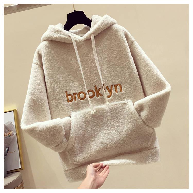 Cotton Women's Sweatshirt Wild Large Size Long Sleeve Warm Hood Top Autumn Winter Sweatshirt