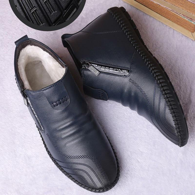 Winter Leather Plus Velvet Warm Men's Cotton Shoes Soft Bottom High-top Shoes Men's Casual Cotton Shoes