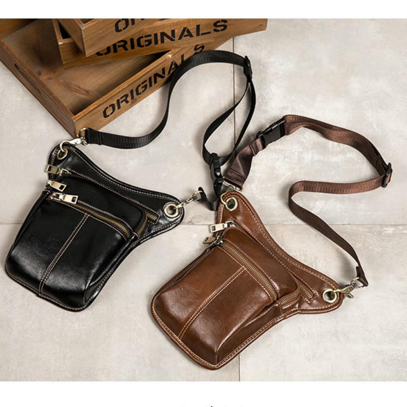 Waist Bag Men Pu Leather Waterproof Multi-layer Zipper Messenger Bag Outdoor Sports Shoulder Bag