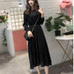 Women's Spring and Autumn Floral Dress Long Sleeve A-Line Stand Collar Mid-length Skirt Shirt Sleeve