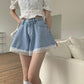 Sweet Denim Shorts for Women Wide Leg Cute Short Pants Summer High Waist Lace Edge Pants A-line Loose Jeans Pants High Waist Shorts Y2k Short Bottoms