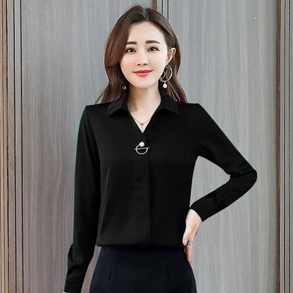 Long-sleeved Shirts Are Thin and Temperament Bottoming Shirt Women's Self-cultivation Cover Belly High-end Shirt Women's Work Clothes
