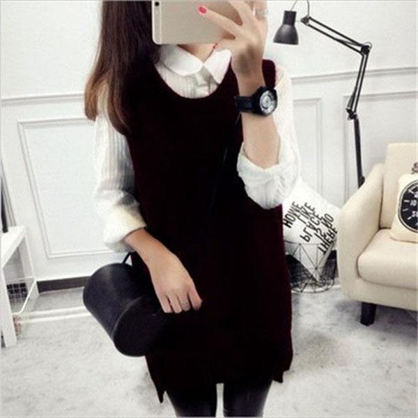 Spring and Autumn Knitted Loose Vest Skirt Round Neck Mid-length Casual Suspender Skirt Fashion Simple Female Vest Skirt