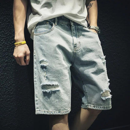 Ripped Denim Shorts Male Loose Student Five-point Pants Summer Thin Casual Pants