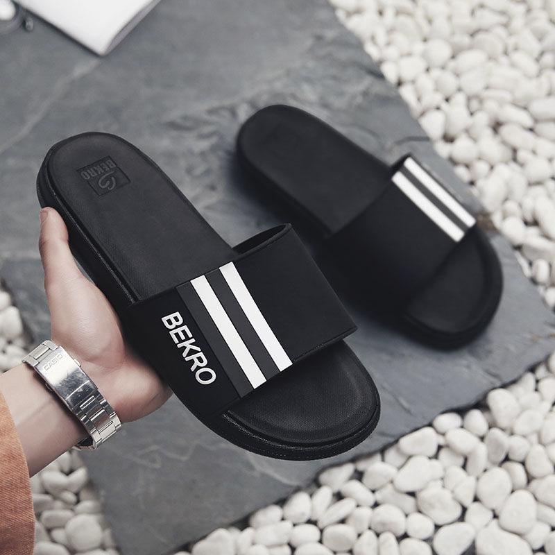 Size38-45 Summer Men Sandals Comfortable Non-slip PU Leather Pattern Stripe Beach Slippers Casual Outdoor Slippers Drag Flip Flops