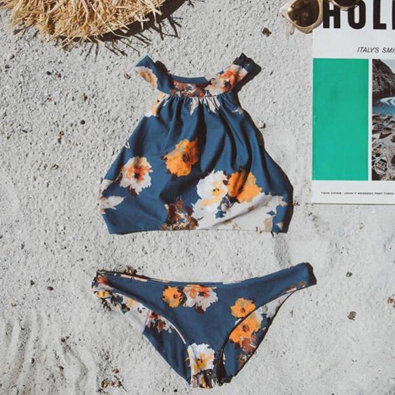 WTEMPO printed bikini swimsuit split apron hanging neck sexy female swimsuit