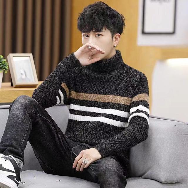 Style for Autumn and Winter Sweater Men's Half-Collar Korean Version Thick Knitted Sweater Line Clothes Imitation Mink Velvet