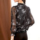 Women's Spring and Autumn Chiffon Long Sleeve Top Tie Bow Print Shirt
