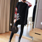 Vintage Printed Knitted Sweater Women Loose Bottoming Sweater Autumn and Winter Asymmetric Pullover Sweater