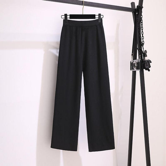 Loose Sweater Wide-leg Pants Casual Suit Women's Two-piece Suit Comfortable Sweat-absorbent Breathable Stitching Sweater Wide-leg Pants Casual Wear
