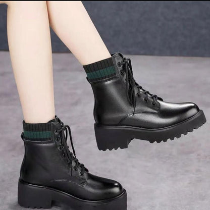 Martin Boots British Style Women Autumn and Winter Plus Velvet Thick Short Boots  All-match Snow Boots