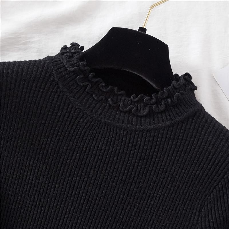 Sweater Women's Half Turtleneck Wooden Ear Pullover Knitwear Korean Slim Solid Color Top Trending Sweater Autumn and Winter Top