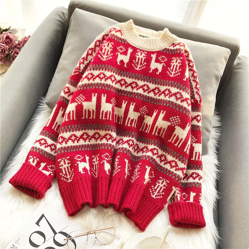 Round neck sweater Large size Christmas clothing sweater Woman Loose Long sleeve sweater Winter