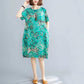 Women's Short Sleeve Dress Summer Loose Large Size Mid Length Round Neck Floral Skirt