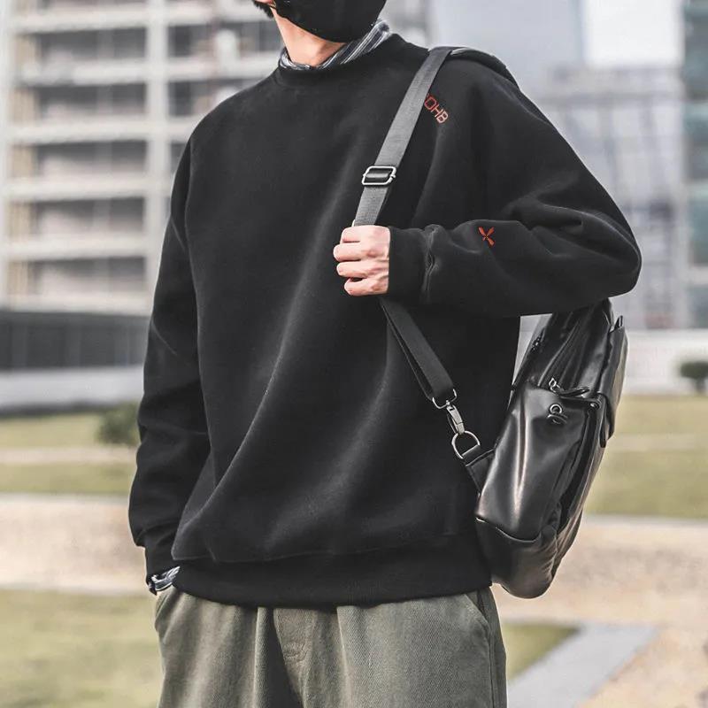Winter Solid Color Sweater Men's Round Neck Wild Pullover Loose Capless Ins Tide Brand Bottoming Shirt