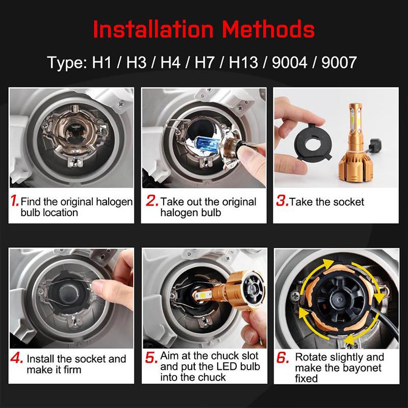 LED Car Headlight Bulbs H1 H3 H4 H7 LED H11 HB3 9005 HB4 9006 H13 9004 HB1 9007 HB5 9012 6000K 10000LM
