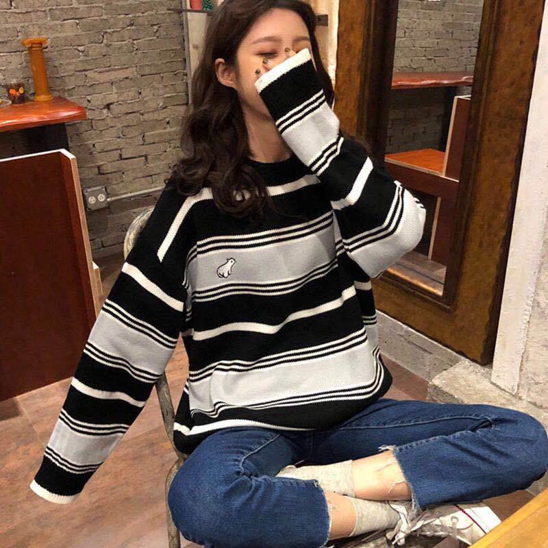 Pofulove Thick Winter Sweater Women Loose Pullover Harajuku Style Sweater Long-sleeved Jacket