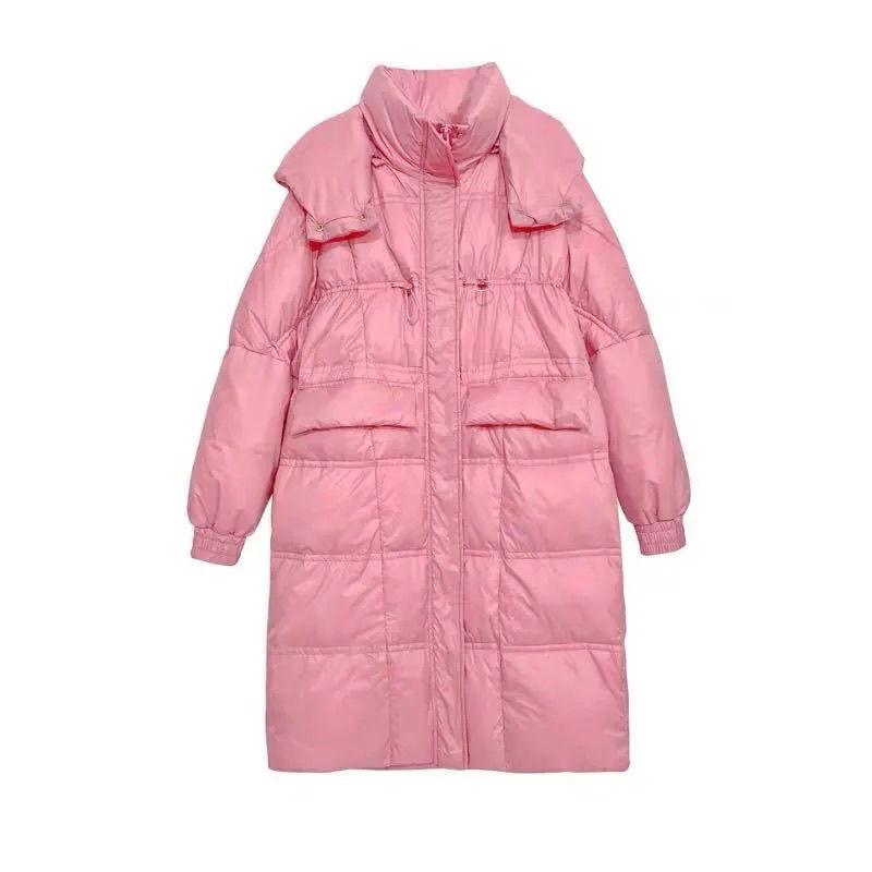 Mid-length Down Jacket Women's Bright Face Waist Thickened White Duck Down Bread Jacket