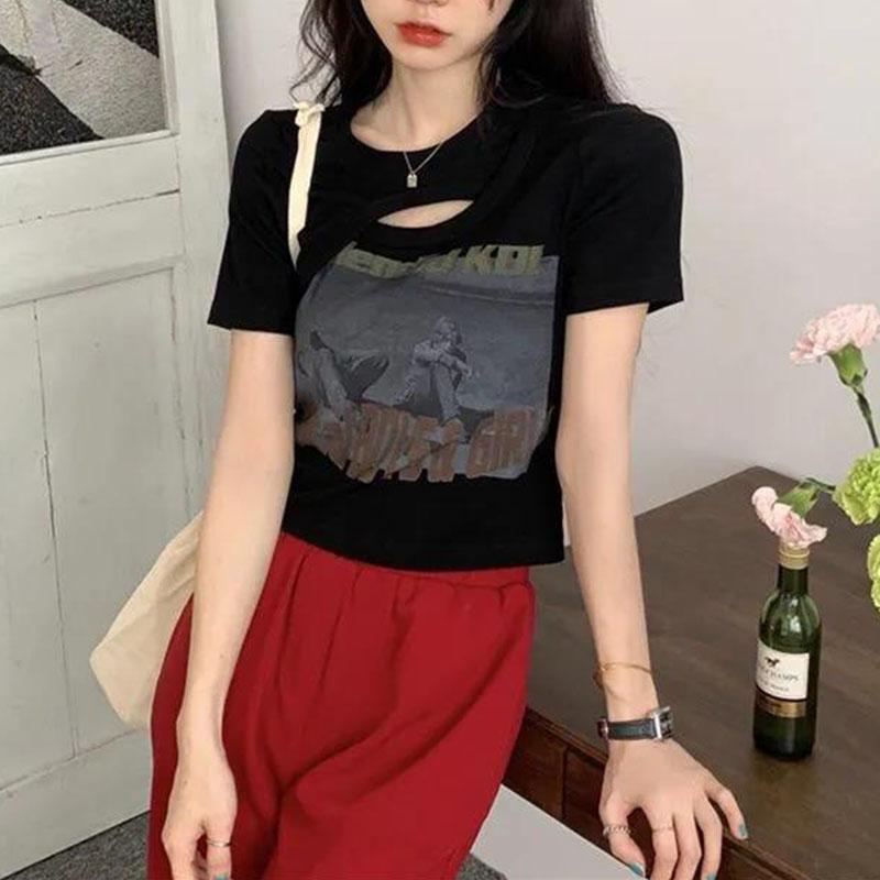 Summer Women's Fashion Asymmetry Tops Sexy Short Sleeve Solid Color Slim T-shirt