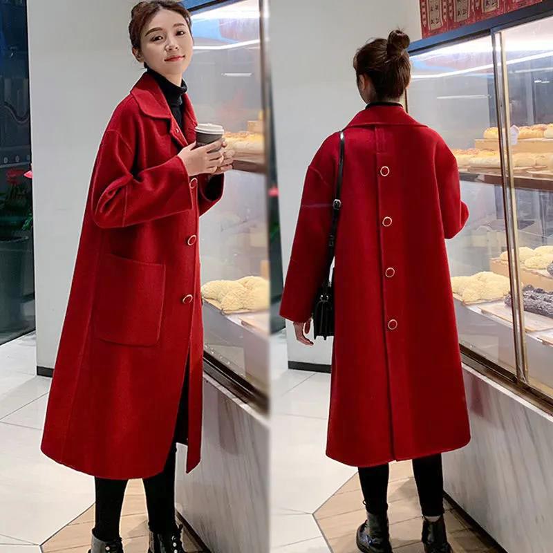 Autumn and Winter Coat Women's Large Size Mid-length Plus Cotton Thick Woolen Loose Casual Coat