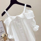 Sling One-shoulder Blouse Women's Ruffled Mid-sleeve Off-shoulder Shirt Chiffon Shirt Off-shoulder Sling Shirt Sweet and Cute