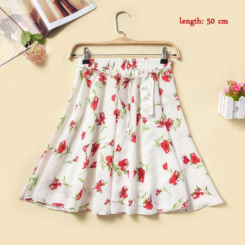 Summer Floral Printed Chiffon Women's Skirt High Waist A-line Long Skirts Female Casual Lady Skirt