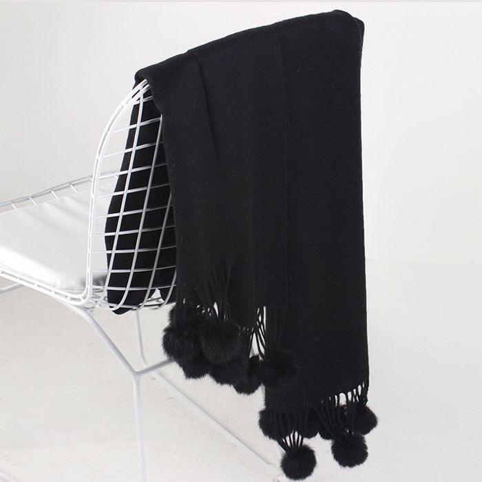 Autumn and Winter Cashmere Warm Scarf Ladies Long Thickened Fur Ball Tassel Scarf Shawl Solid Color