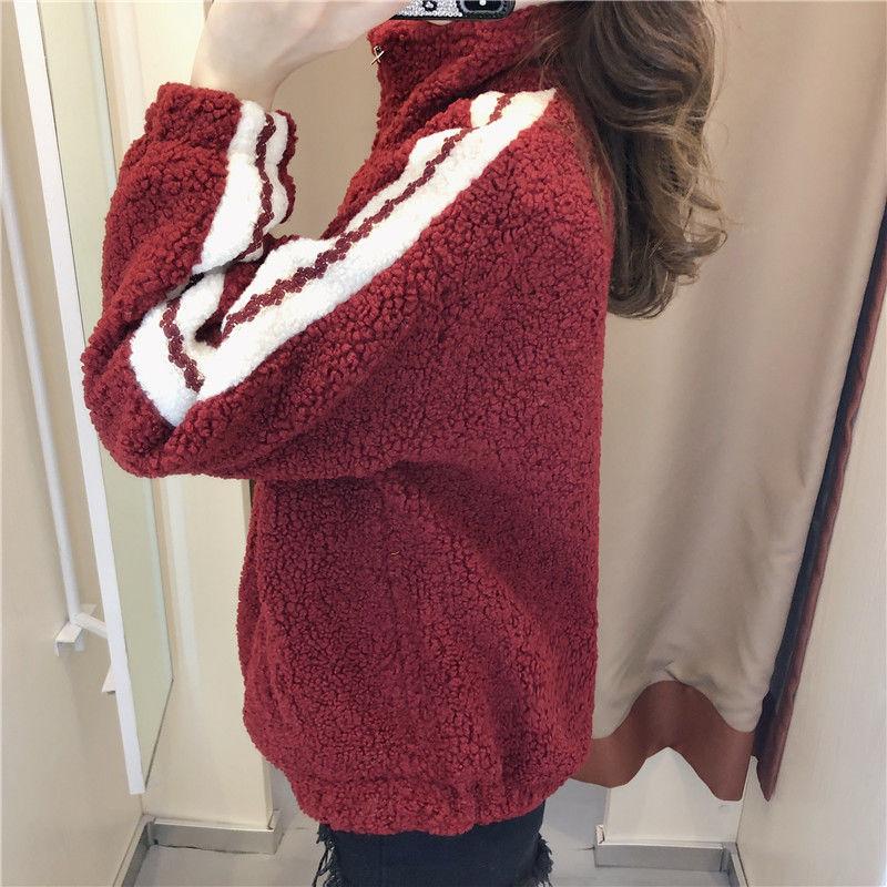 Autumn and Winter All-match Lamb Wool Stand-up Collar Jacket Women Retro Loose Thickened Lamb Wool Jacket Short