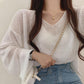 Openwork knitting T Shirt Casual Loose Clothes Tops Flared sleeves Pure color Leisure Long Women Pullover Tee