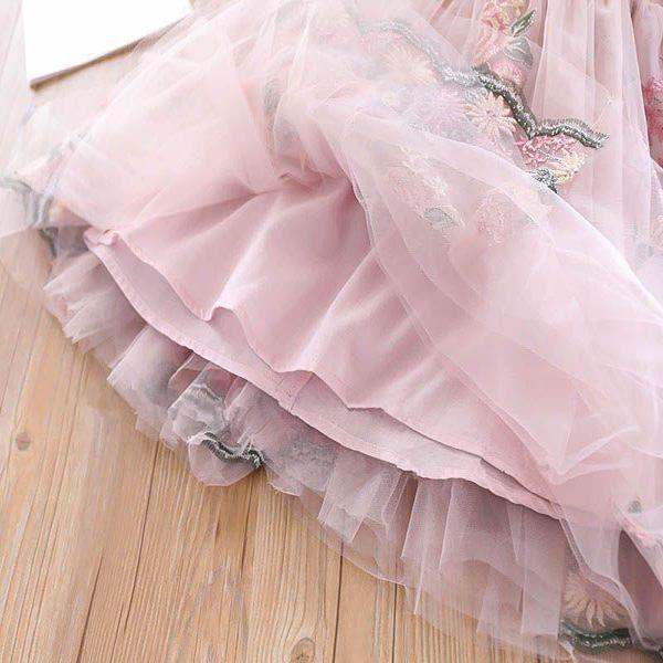 Girls Long Sleeve Dress Flower Embroidered Princess Dress Puff Sleeve Palace Dress Girl Dress