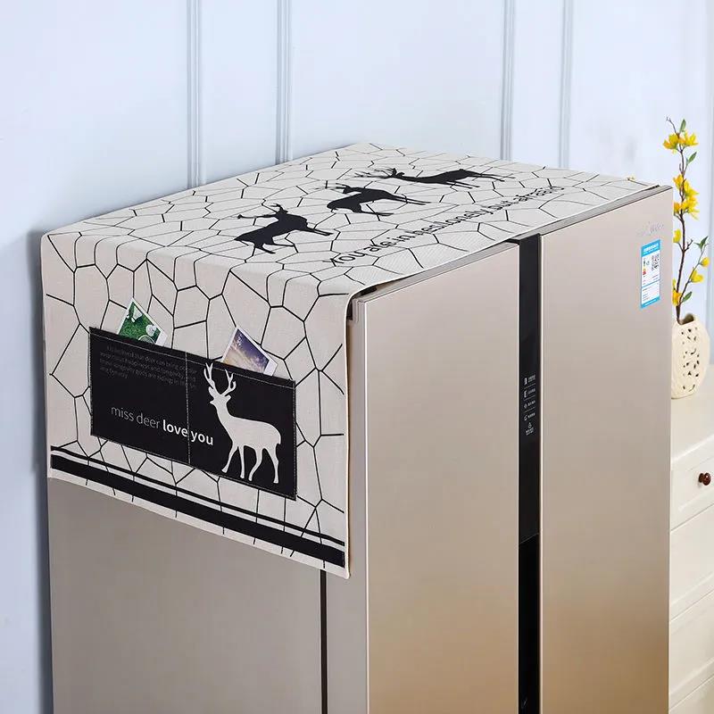 Cotton and Linen Refrigerator Cover Cloth Cartoon Printing Refrigerator Cover Washing Machine Storage Household Dust Cover