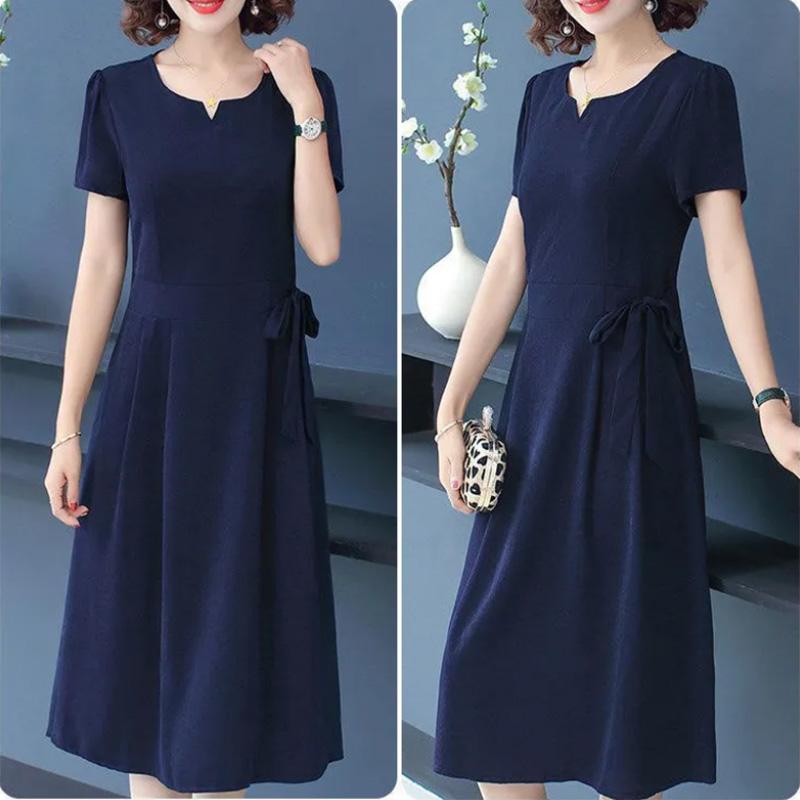 Middle-aged Female Mother Cotton Skirt Summer Dress Short-sleeved Temperament Dress Casual Breathable Perspiration