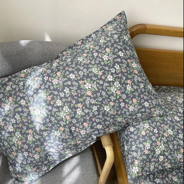 Two-pack of Twill Cotton Pillowcase Pastoral Style Floral Pillow Core Set Double Bed Bedding Set