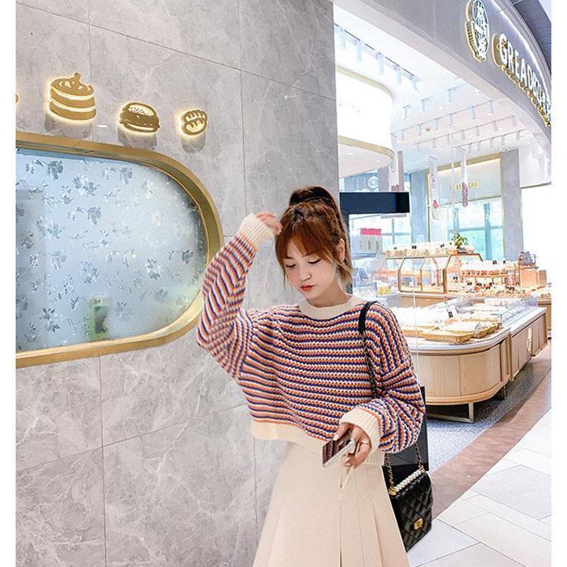 Autumn Cocoon Fashion Sweater Loose Outer Wear Casual Jacket Short Striped Sweater Sweater