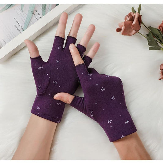 Women's Autumn Winter Plus Velvet Gloves Warm Half Finger Mittens Cold Proof Touch Screen Gloves Outdoor Riding Fingerless Printing Gloves