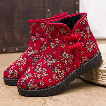 Winter Women  Cotton Shoes Plus Velvet Warm Non-slip Wear-resistant Ethnic Snow Boots Traditional Cotton Boots
