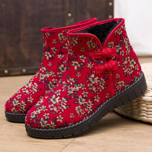 Winter Women  Cotton Shoes Plus Velvet Warm Non-slip Wear-resistant Ethnic Snow Boots Traditional Cotton Boots